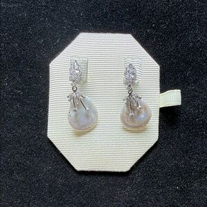 Pearl Drop Earrings with Silver-Tone Accents in Iridescent White